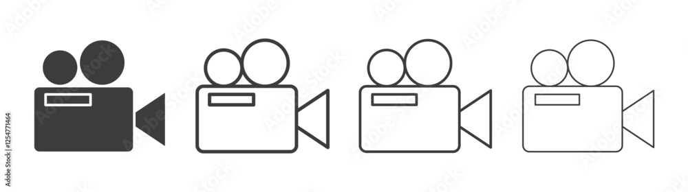 Video camera icons set. Liner outlined and flat black color Video camera icons set. Liner outlined and flat black color
