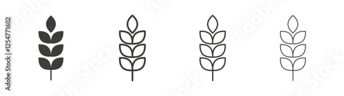 Wheat icons set. Liner outlined and flat black color