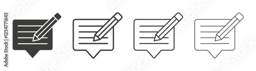Write comment icons set. Liner outlined and flat black color