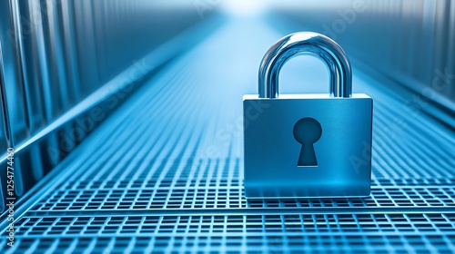 Wallpaper Mural Secure Silver Padlock on Metallic Grid with Soft Blue Light Background Creating a Sense of Safety and Protection Torontodigital.ca