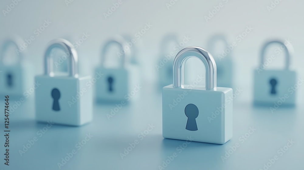 Security Concept of Multiple Locks for Privacy Protection in Digital World with Soft Blue Background