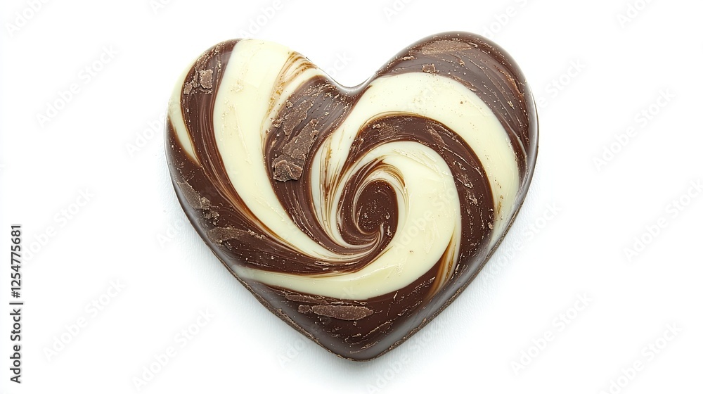 Fototapeta premium Swirled Heart-Shaped Chocolate Candy on White Background