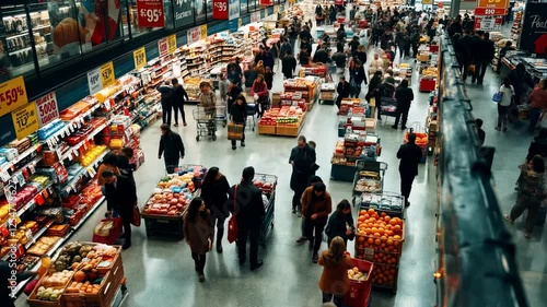 Wallpaper Mural Timelapse Hypermarket Sale: Aerial View of Shoppers in a Frenzied Bargain Hunt Torontodigital.ca