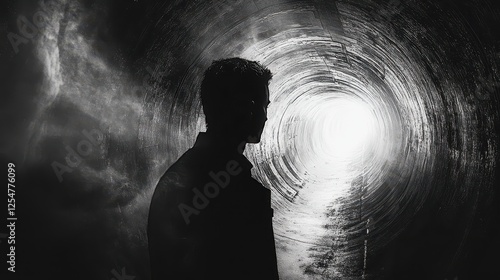 Silhouette of a person in a tunnel, light at the end creating a sense of hope.