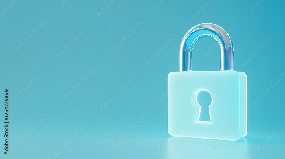 Transparent padlock on a soft blue backdrop symbolizing security and protection in digital and physical environments Transparent padlock on a soft blue backdrop symbolizing security and protection in digital and physical environments