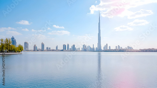 Cityscape, lake, skyscraper, sunny day, travel