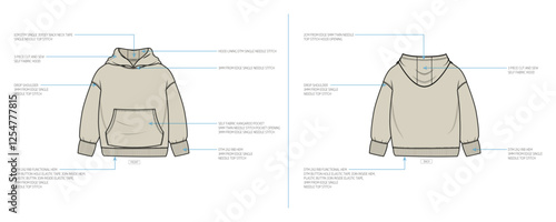 Kids Drop Shoulder Hoodie Technical Tech pack.