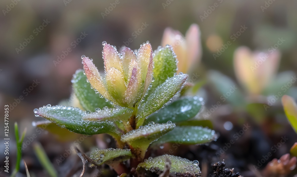 dew-covered buds and leaves in springtime, Generative AI dew-covered buds and leaves in springtime, Generative AI