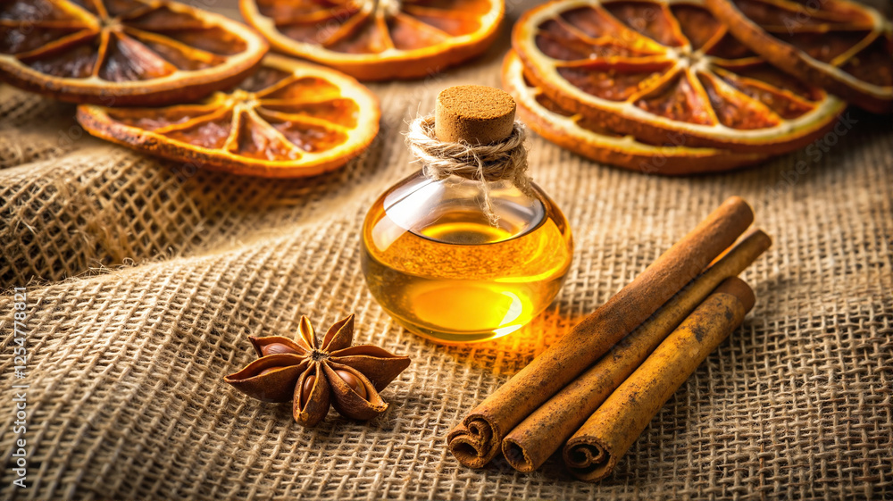 Aromatic essential oils with dried citrus and spices Aromatic essential oils with dried citrus and spices