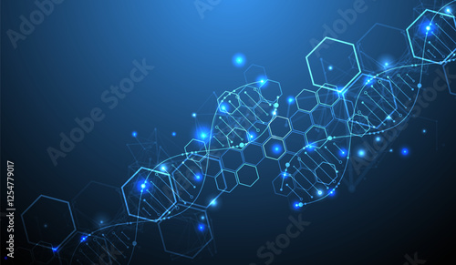 Glowing neon DNA chain. Biotechnology, biochemistry, science, medicine concept.