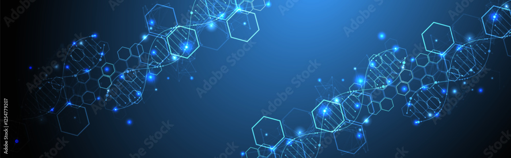 Obraz premium Glowing neon DNA chain. Biotechnology, biochemistry, science, medicine concept.