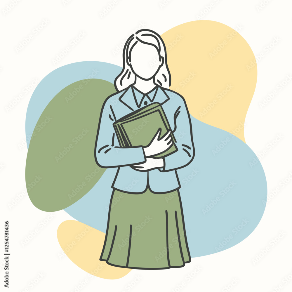 A silhouette of a female teacher standing gracefully, holding a book A silhouette of a female teacher standing gracefully, holding a book