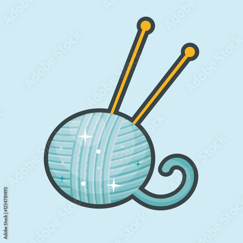 knitting tool with outline flat vector design.