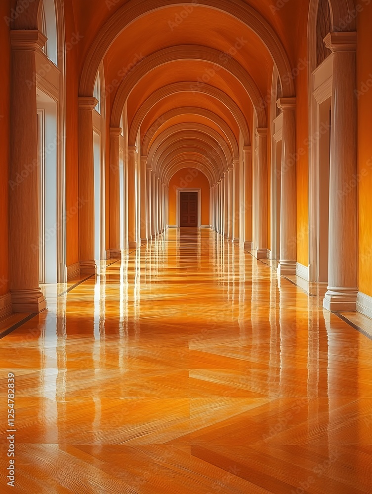 Fototapeta premium A hallway of doors that grow smaller as they recede, creating a tunnel of shrinking perspectives.