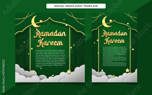 Ramadan kareem template background design with moon, star and cloud decoration 