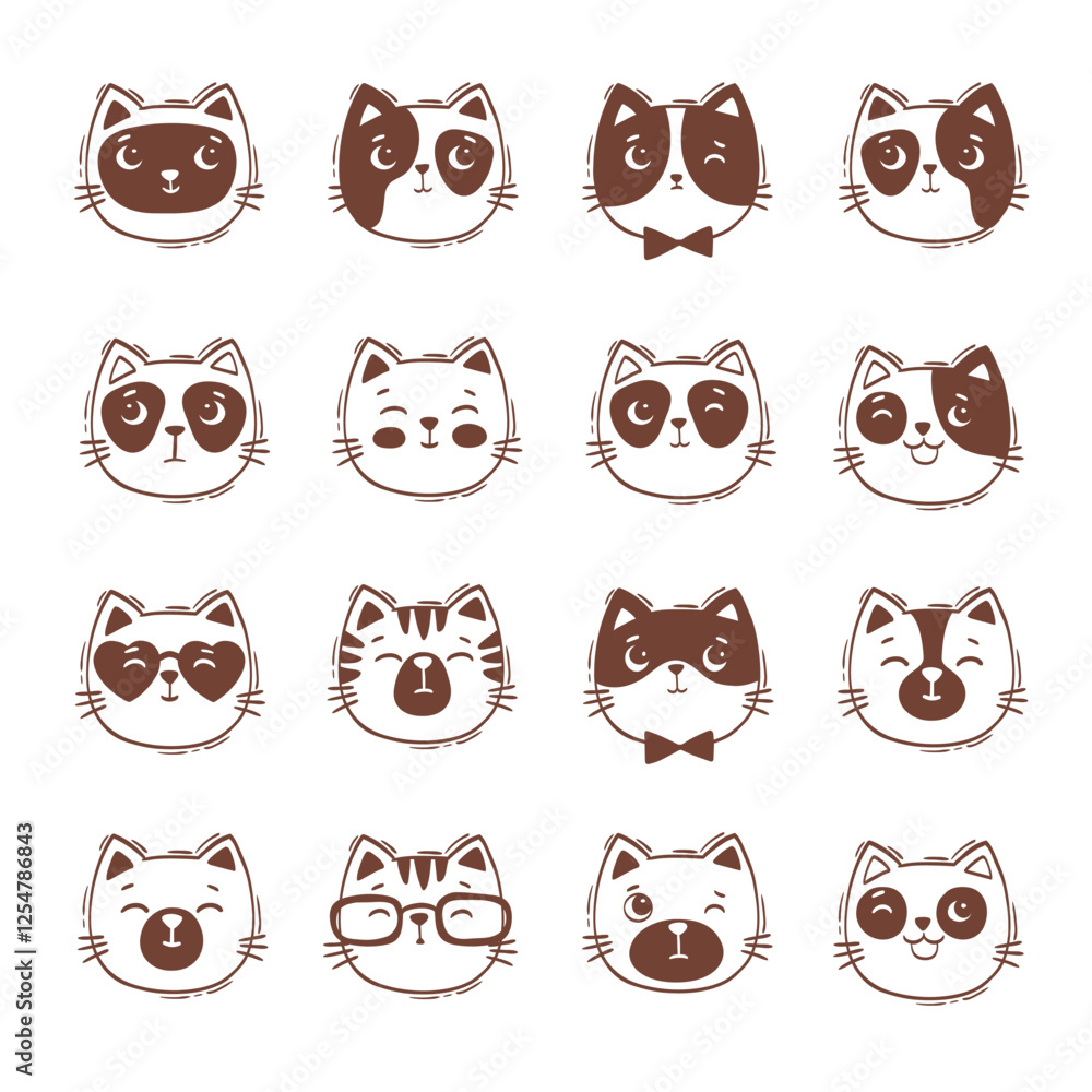 Obraz premium Set of hand drawn illustration cats face portrait