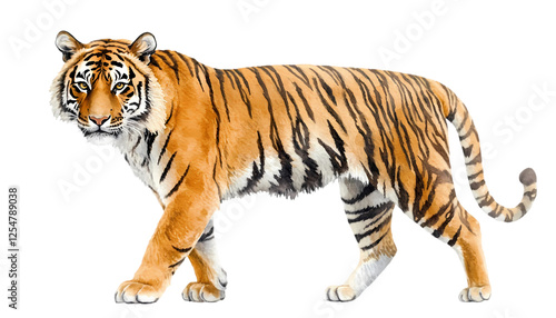 Majestic Bengal Tiger Walking Isolated Black Background Wildlife Animal cat big art free side view   photo