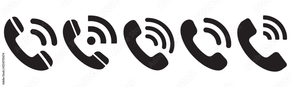 Set of Black and White Phone Icons Showing Different Call Status Set of Black and White Phone Icons Showing Different Call Status