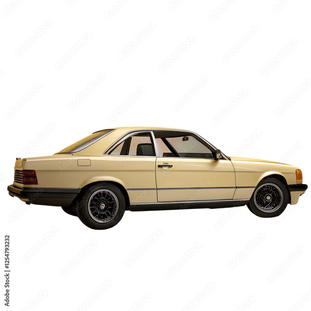 Classic Beige Coupe Car Against transparent background Classic Beige Coupe Car Against transparent background