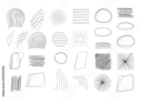 Set of hand drawn line art abstract graphic elements