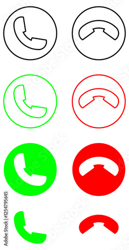 Telephone Call Receivers Icons Button Set, Accept and Reject call Buttons Vector Illustration