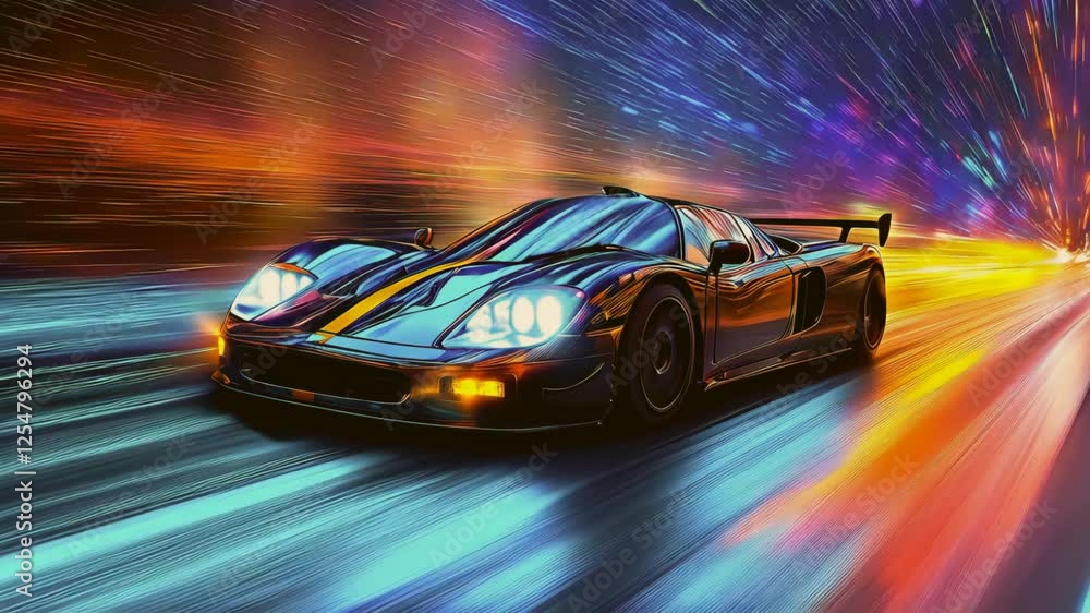 dynamic video of a fast car, captured in an abstract motion blur, showcasing the sensation of speed with streaks of light and color blending into a blurred background dynamic video of a fast car, captured in an abstract motion blur, showcasing the sensation of speed with streaks of light and color blending into a blurred background