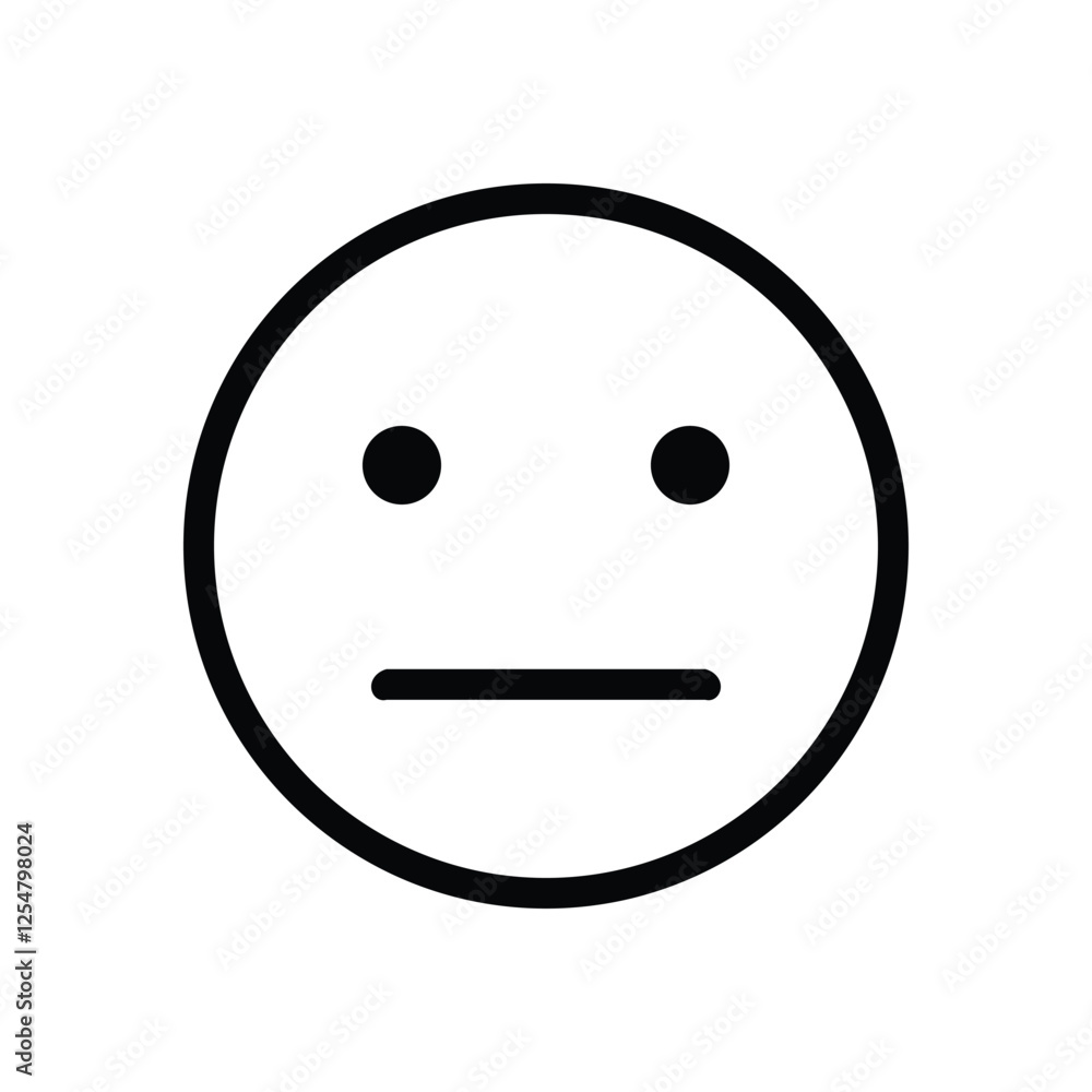 Vector illustration of a line emoticon showing a flat facial expression.
