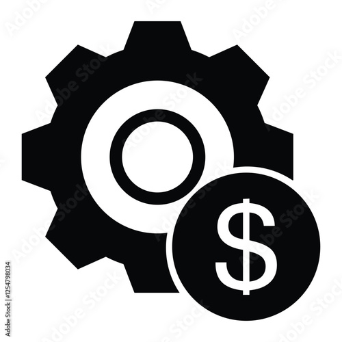 A vector of a black solid gear with a dollar sign, representing industry and economic growth.