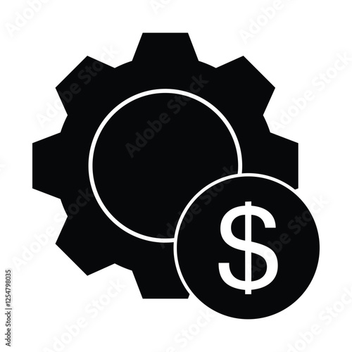 A vector of a black solid gear with a dollar sign, representing industry and economic growth.