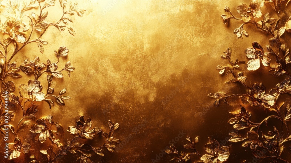 Luxurious golden floral design with intricate details in a radiant backdrop created for opulent settings Luxurious golden floral design with intricate details in a radiant backdrop created for opulent settings