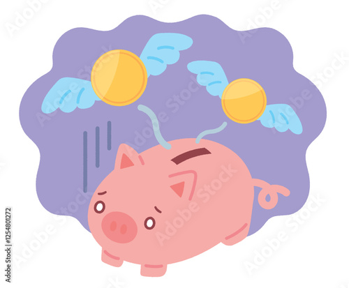 お金が出ていく豚の貯金箱のイラスト