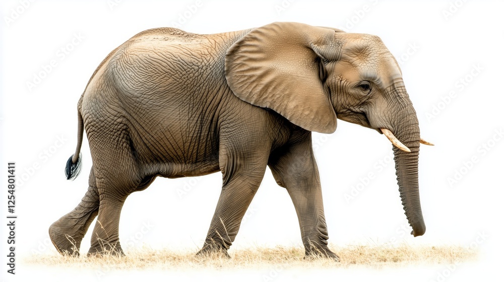 Fototapeta premium African elephant walking isolated background. AI generated