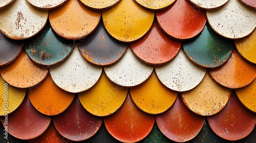 Wallpaper Mural Colorful overlapping scales pattern with a variety of textures in shades of orange, red, yellow, and green. Torontodigital.ca