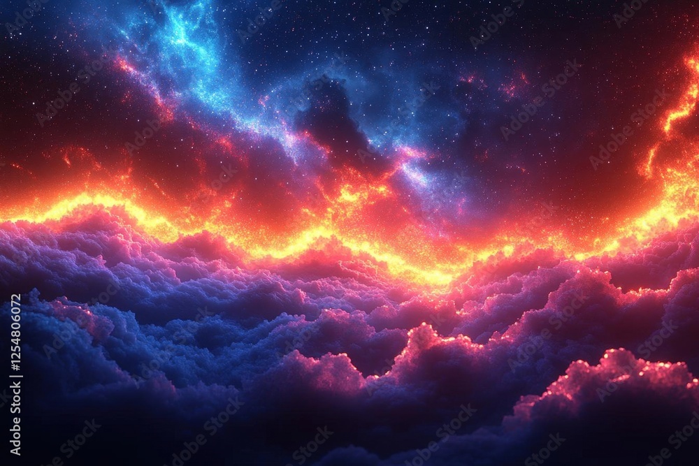 Obraz premium Fiery Glowing Cosmic Clouds At Night