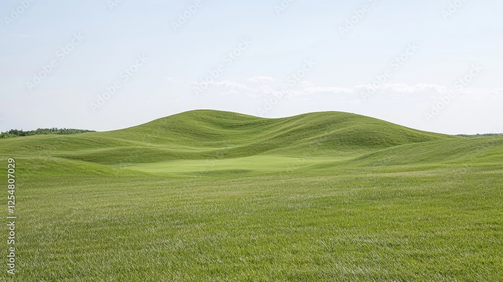 Obraz premium Rolling green hills golf course landscape, sunny day