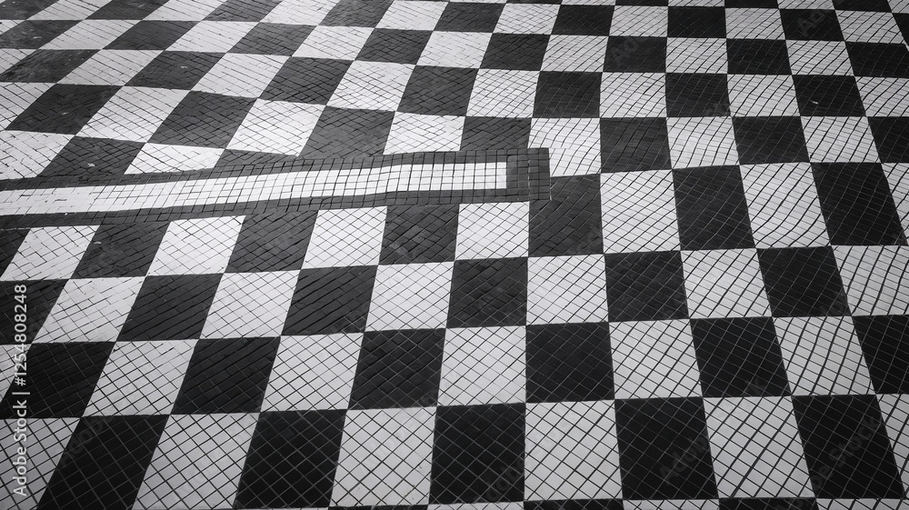 Obraz premium Smooth black and white mosaic background featuring classic checkerboard pattern with bold design