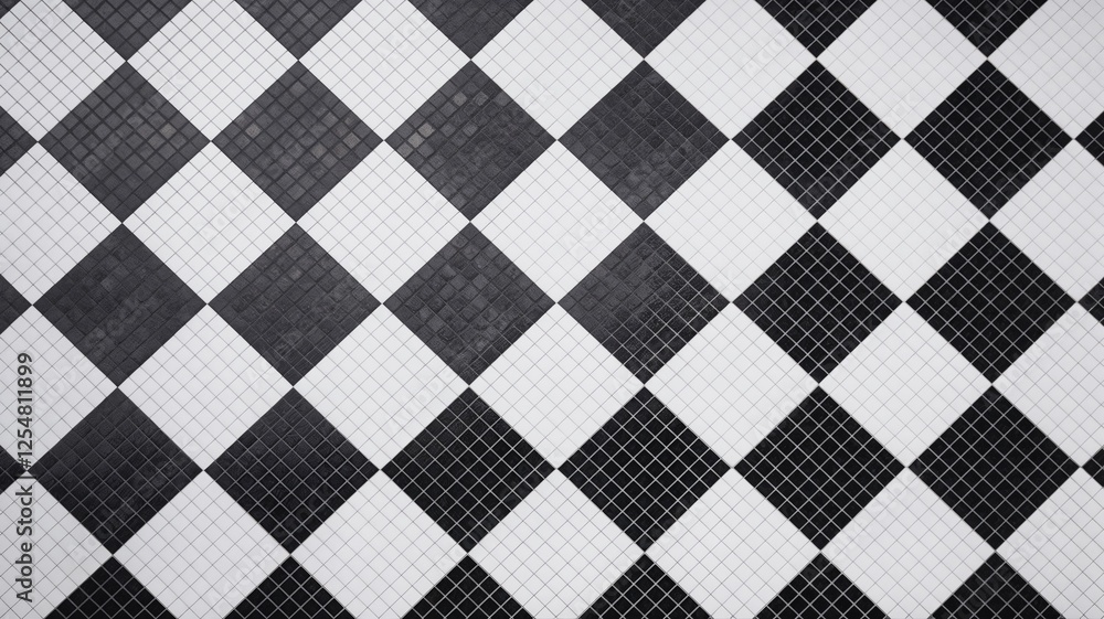 Bold black and white mosaic background featuring classic checkerboard pattern with uniform tile layout Bold black and white mosaic background featuring classic checkerboard pattern with uniform tile layout