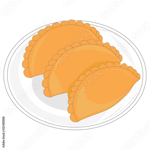 Currypuff, Empanadas, Kue pastel, Karipap indonesia on the plate from top view snack in vector illustration