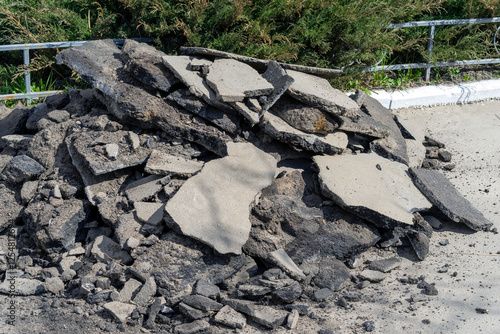 Broken asphalt, repair of road replacement