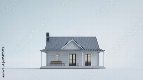 Wallpaper Mural Dream Home Model: A charming miniature farmhouse model with a gray roof and porch, sits invitingly against a pale blue backdrop. The image evokes feelings of comfort, aspiration. Torontodigital.ca