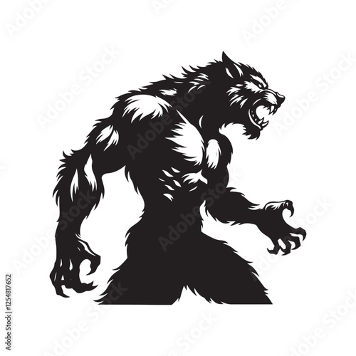 Werewolf Silhouette Moon beast Design - Minimalist Werewolf Vector - Illustration of Werewolf.