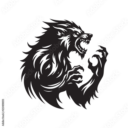 Werewolf Silhouette Moon beast Design - Minimalist Werewolf Vector - Illustration of Werewolf.