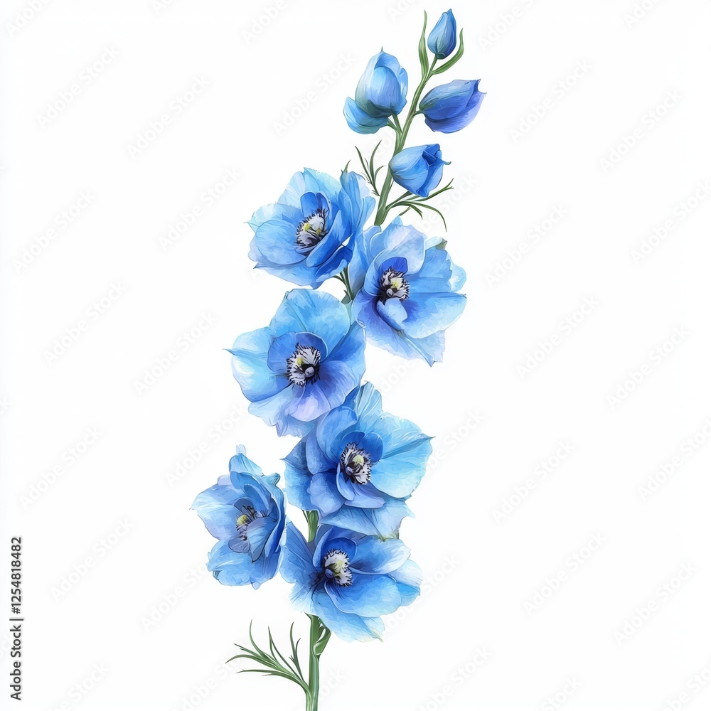 Fototapeta premium Delicate Blue Flowers Blooming Gracefully on a White Background for Floral Design Inspiration