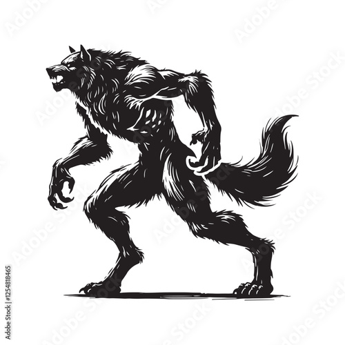 Werewolf Silhouette Moon beast Design - Minimalist Werewolf Vector - Illustration of Werewolf.