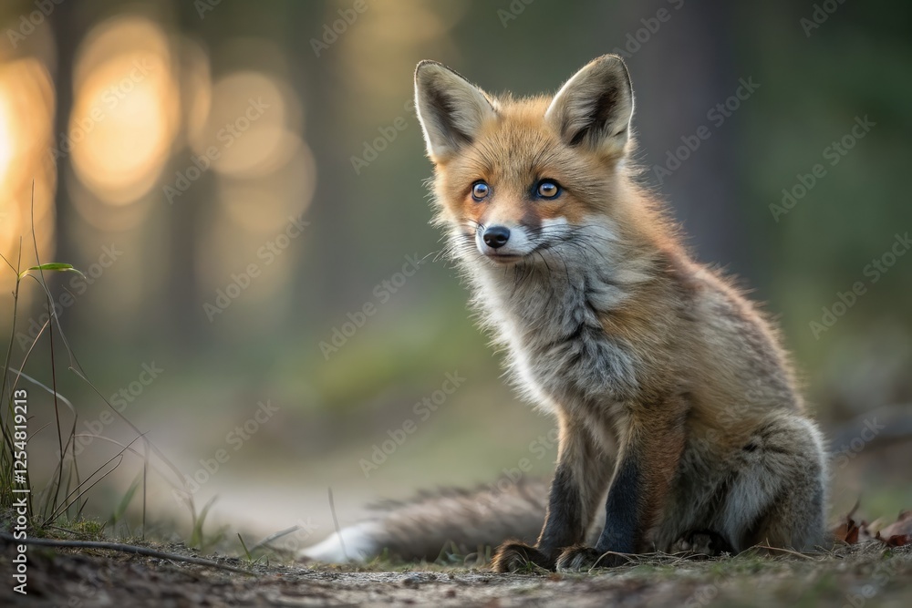 Fototapeta premium A charming high-resolution close-up of a cute red fox, showcasing incredible depth of field.