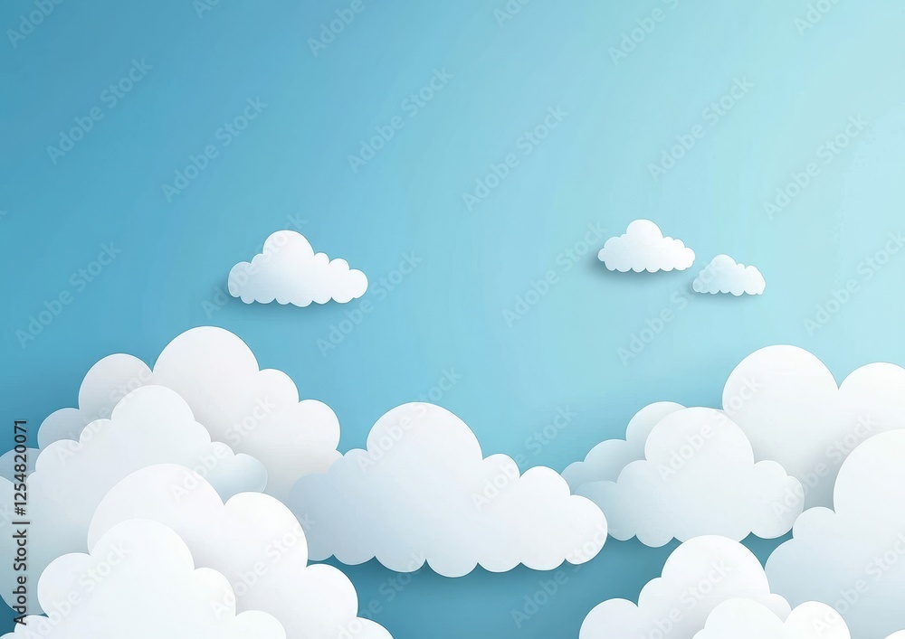 Soft, pastel sky with fluffy paper clouds. Soft, pastel sky with fluffy paper clouds.