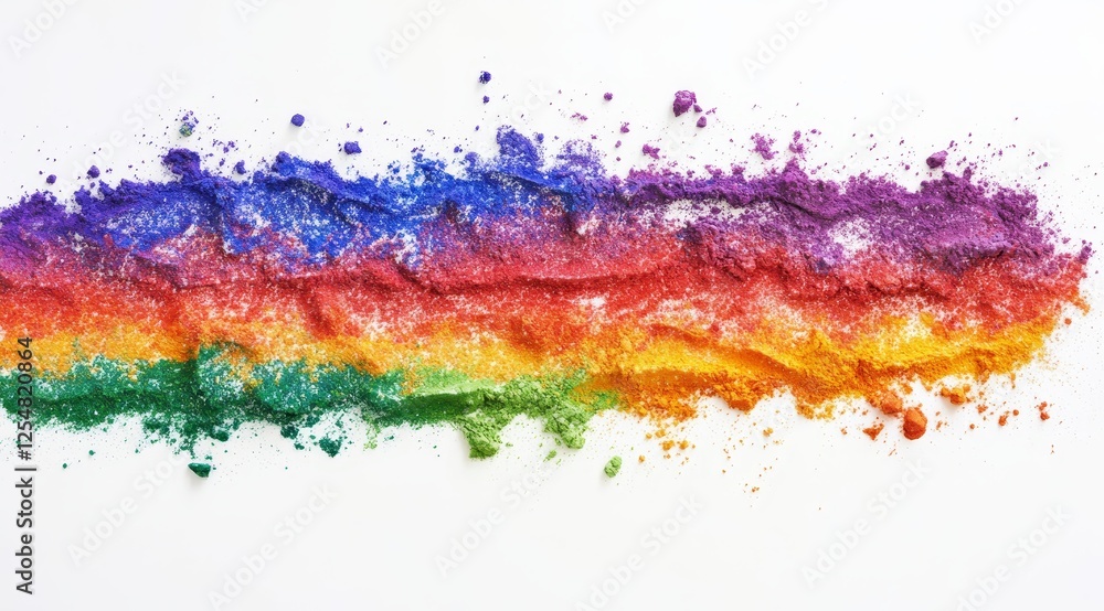 Fototapeta premium Rainbow colored powder streaks on white background.