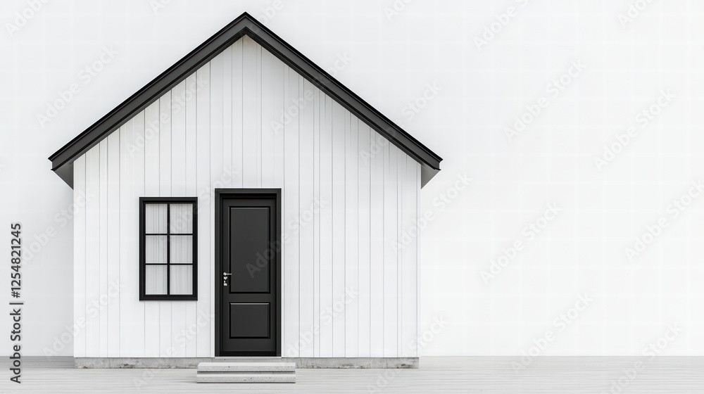Minimalist House Model: A clean and simple model of a white house with a black door and window, featuring a minimalist design aesthetic. It offers a sense of calm and order. Minimalist House Model: A clean and simple model of a white house with a black door and window, featuring a minimalist design aesthetic. It offers a sense of calm and order.