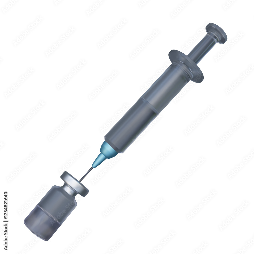 3D Transparent Medical Syringe with Vial - Realistic Injection Illustration for Healthcare, Vaccination, Immunization, Medicine, and Laboratory Research Design