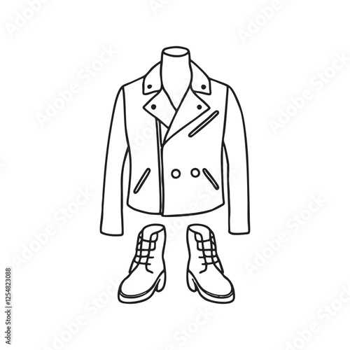 A stylish leather jacket displayed on a mannequin beside a pair of polished boots